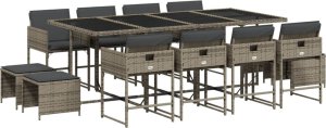 vidaXL 13-cz. zestaw mebli ogrodowych z poduszkami, szary rattan PE 2