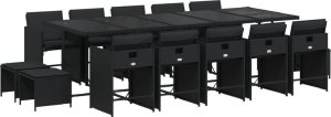 vidaXL vidaXL 15-cz. zestaw mebli ogrodowych z poduszkami, czarny, rattan PE 2