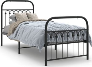 vidaXL vidaXL Metalowa rama łóżka z wezgłowiem i zanóżkiem, czarna, 75x190 cm 2