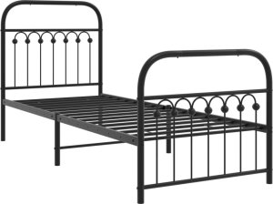 vidaXL vidaXL Metalowa rama łóżka z wezgłowiem i zanóżkiem, czarna, 75x190 cm 3