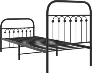 vidaXL vidaXL Metalowa rama łóżka z wezgłowiem i zanóżkiem, czarna, 75x190 cm 6