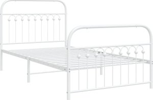 vidaXL vidaXL Metalowa rama łóżka z wezgłowiem i zanóżkiem, biała, 100x200 cm 3