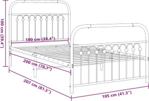 vidaXL vidaXL Metalowa rama łóżka z wezgłowiem i zanóżkiem, biała, 100x200 cm 8