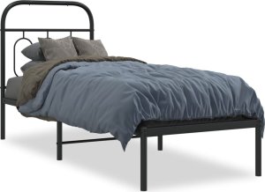 vidaXL vidaXL Metalowa rama łóżka z wezgłowiem, czarna, 75x190 cm 2