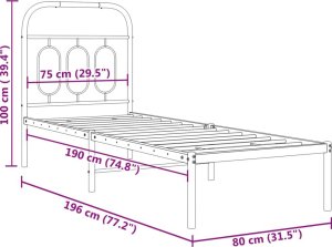 vidaXL vidaXL Metalowa rama łóżka z wezgłowiem, czarna, 75x190 cm 8