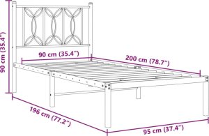 vidaXL vidaXL Metalowa rama łóżka z wezgłowiem, biała, 90x200 cm 8