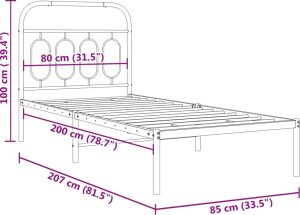 vidaXL vidaXL Metalowa rama łóżka z wezgłowiem, czarna, 80x200 cm 8