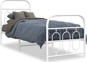 vidaXL vidaXL Metalowa rama łóżka z wezgłowiem i zanóżkiem, biała, 75x190 cm 2