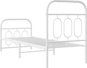 vidaXL vidaXL Metalowa rama łóżka z wezgłowiem i zanóżkiem, biała, 75x190 cm 6