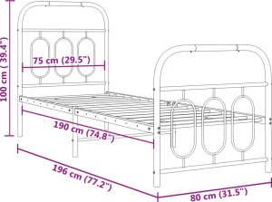 vidaXL vidaXL Metalowa rama łóżka z wezgłowiem i zanóżkiem, biała, 75x190 cm 8