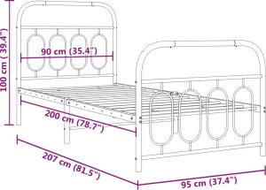 vidaXL vidaXL Metalowa rama łóżka z wezgłowiem i zanóżkiem, czarna, 90x200 cm 8