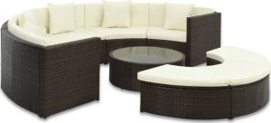 vidaXL 7 Piece Patio Lounge Set with Cushions Poly Rattan Brown 1