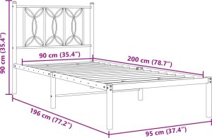 vidaXL vidaXL Metalowa rama łóżka z wezgłowiem, czarna, 90x200 cm 8
