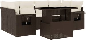 vidaXL 7-cz. zestaw wypoczynkowy do ogrodu, z poduszkami, brązowy 2