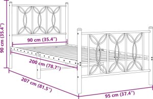 vidaXL vidaXL Metalowa rama łóżka z wezgłowiem i zanóżkiem, czarna, 90x200 cm 8