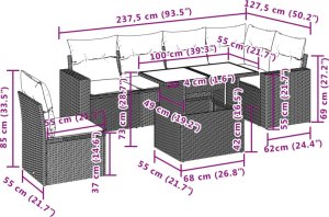 vidaXL 7-cz. zestaw wypoczynkowy do ogrodu, z poduszkami, brązowy 10