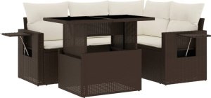vidaXL 5-cz. zestaw mebli ogrodowych z poduszkami, brązowy, polirattan 2