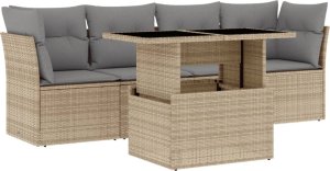 vidaXL 5-cz. zestaw mebli ogrodowych z poduszkami, beżowy, polirattan 2