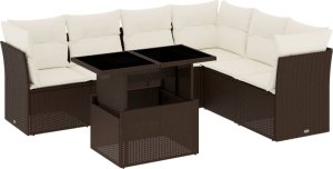 vidaXL 7-cz. zestaw wypoczynkowy do ogrodu, z poduszkami, brązowy 2