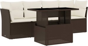 vidaXL 5-cz. zestaw mebli ogrodowych z poduszkami, brązowy, polirattan 2