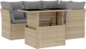 vidaXL 5-cz. zestaw mebli ogrodowych z poduszkami, beżowy, polirattan 2