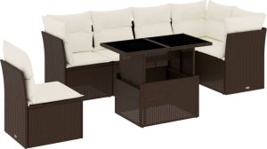 vidaXL 7-cz. zestaw wypoczynkowy do ogrodu, z poduszkami, brązowy 2