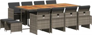 vidaXL 13-cz. zestaw mebli ogrodowych z poduszkami, szary rattan PE 2