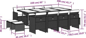 vidaXL 13-cz. zestaw mebli ogrodowych z poduszkami, szary rattan PE 6