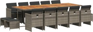 vidaXL vidaXL 15-cz. zestaw mebli ogrodowych z poduszkami, szary, rattan PE 2