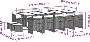 vidaXL vidaXL 15-cz. zestaw mebli ogrodowych z poduszkami, szary, rattan PE 6