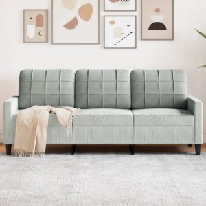 vidaXL vidaXL Sofa 3-osobowa, jasnoszara, 180 cm, tapicerowana aksamitem 1