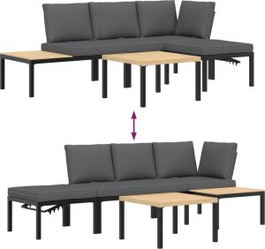 vidaXL vidaXL 4-cz. zestaw mebli do ogrodu, z poduszkami, czarne aluminium 7