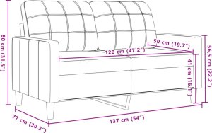 vidaXL Sofa 2-osobowa, kremowy, 120 cm, tapicerowana aksamitem 8