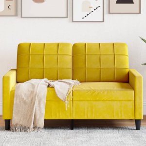 vidaXL Sofa 2-osobowa, żółta, 120 cm, tapicerowana aksamitem 1