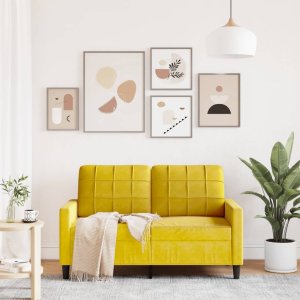 vidaXL Sofa 2-osobowa, żółta, 120 cm, tapicerowana aksamitem 3