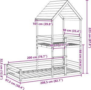 vidaXL vidaXL Łóżko z piętrem i daszkiem, białe, 90x200 cm, drewno sosnowe 9