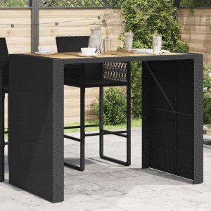 vidaXL VidaXL Patio Table with Acacia Wood Top Black 57.1"x31.5"x43.3" Poly Rattan 1