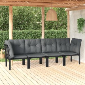 vidaXL VidaXL 4 Piece Patio Lounge Set Black and Gray Poly Rattan 1