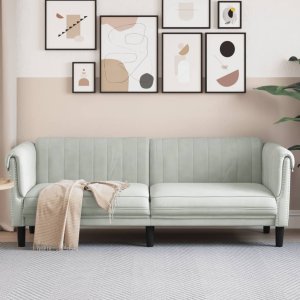 vidaXL VidaXL Sofa 3-osobowa, jasnoszara, tapicerowana aksamitem 1