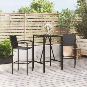 vidaXL VidaXL 3 Piece Patio Bar Set Black Poly Rattan 1