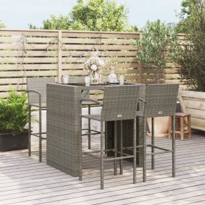 vidaXL VidaXL 5 Piece Patio Bar Set Gray Poly Rattan 1