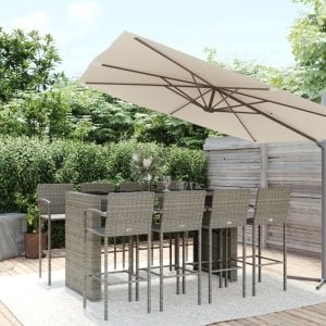 vidaXL VidaXL 9 Piece Patio Bar Set Gray Poly Rattan 1