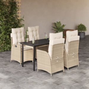 vidaXL VidaXL 5 Piece Patio Dining Set with Cushions Beige Poly Rattan 1