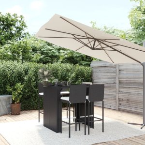 vidaXL VidaXL 5 Piece Patio Bar Set with Cushions Black Poly Rattan 1