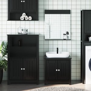 vidaXL VidaXL 3 Piece Bathroom Furniture Set BERG Black Solid Wood Pine 1