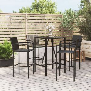 vidaXL VidaXL 5 Piece Patio Bar Set Black Poly Rattan 1