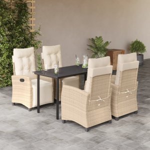 vidaXL VidaXL 5 Piece Patio Dining Set with Cushions Beige Poly Rattan 1