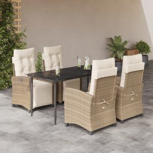 vidaXL VidaXL 5 Piece Patio Dining Set with Cushions Beige Poly Rattan 1