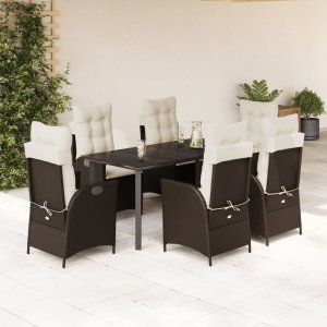 vidaXL VidaXL 7 Piece Patio Dining Set with Cushions Brown Poly Rattan 1