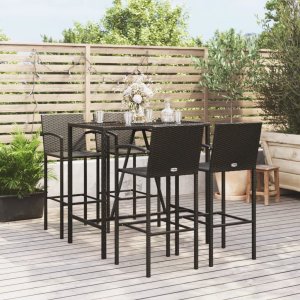 vidaXL VidaXL 5 Piece Patio Bar Set Black Poly Rattan 1